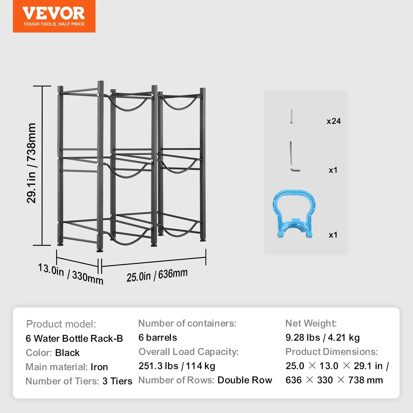 VEVOR 3/4/5 Tiers Water Jug Holder iron Water Bottle Holder Double/Single Row Easy Installation for Kitchen Office Living Room