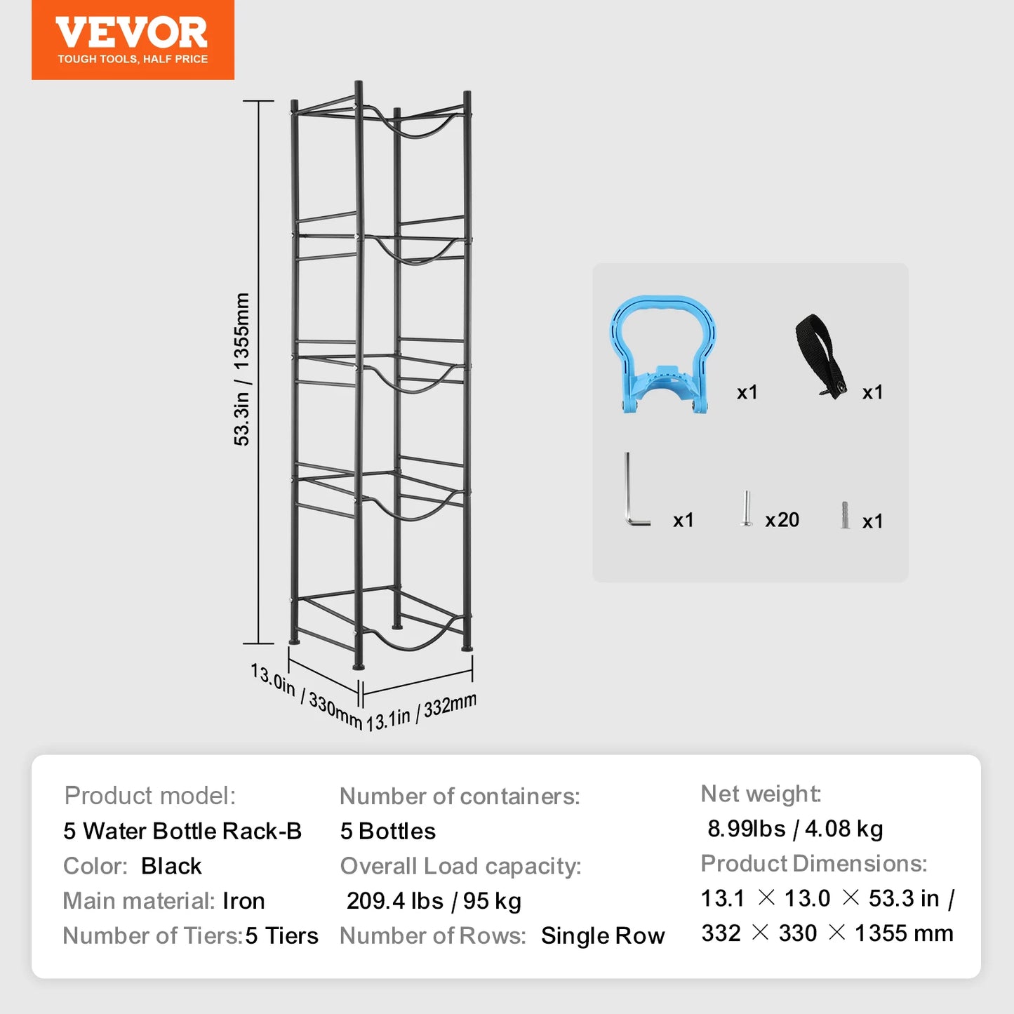VEVOR 3/4/5 Tiers Water Jug Holder iron Water Bottle Holder Double/Single Row Easy Installation for Kitchen Office Living Room