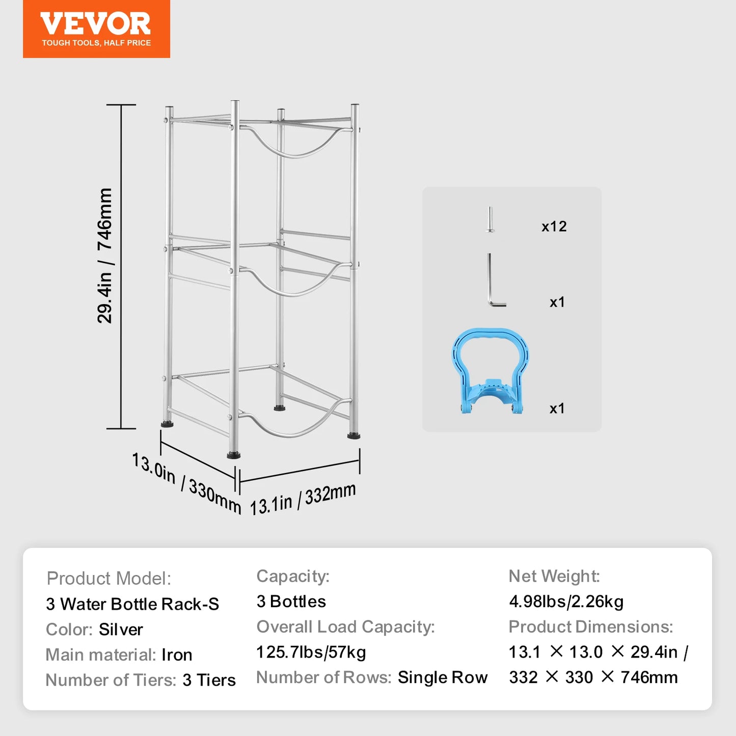 VEVOR 3/4/5 Tiers Water Jug Holder iron Water Bottle Holder Double/Single Row Easy Installation for Kitchen Office Living Room