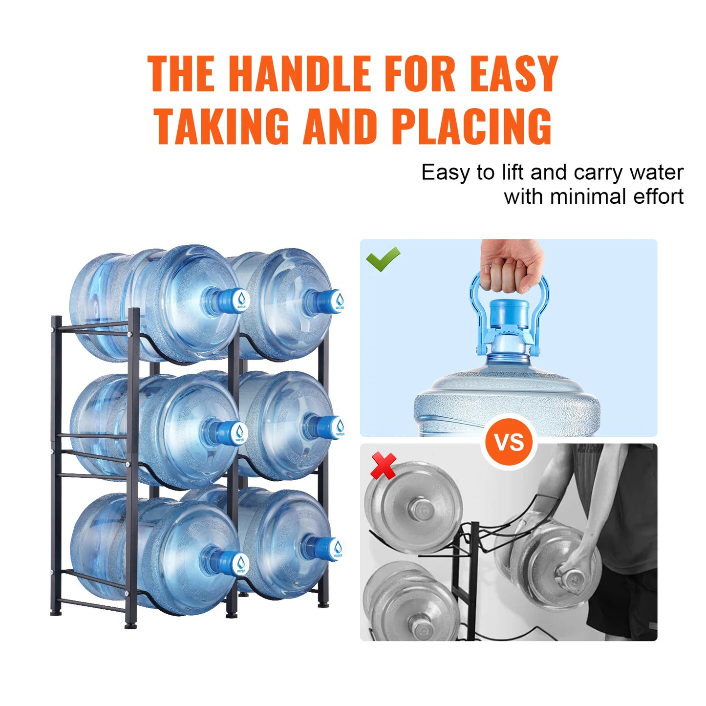 VEVOR 3/4/5 Tiers Water Jug Holder iron Water Bottle Holder Double/Single Row Easy Installation for Kitchen Office Living Room