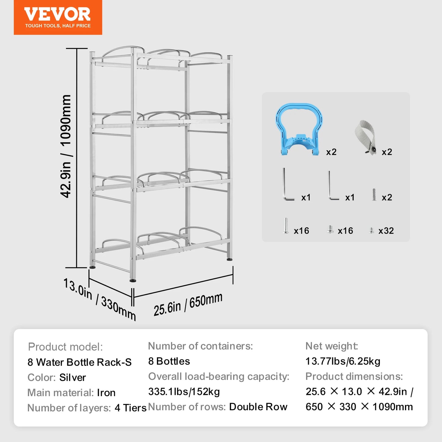 VEVOR 3/4/5 Tiers Water Jug Holder iron Water Bottle Holder Double/Single Row Easy Installation for Kitchen Office Living Room