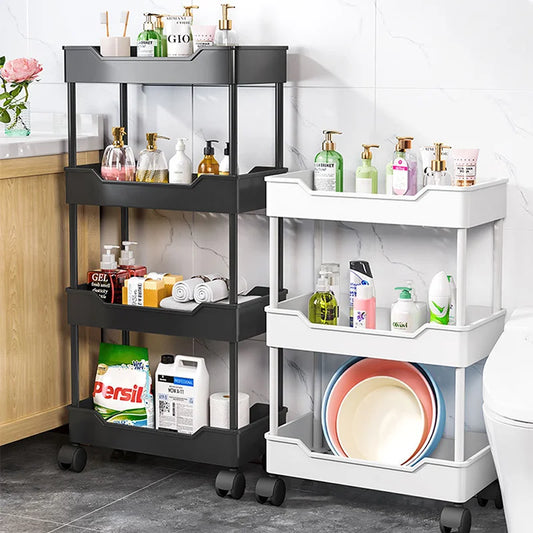 [UK Stock] Multi-Layer Trolley Rack Kitchen Floor Bedroom Organizer Cart Wheeled Bathroom Storage Rack Shelves Kitchen