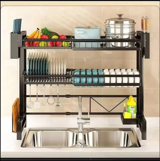 1/2 Tier Scalable Size Adjustable Multifunctional Draining Rack Kitchen Large Capacity Storage Tableware Storage Drying Rack